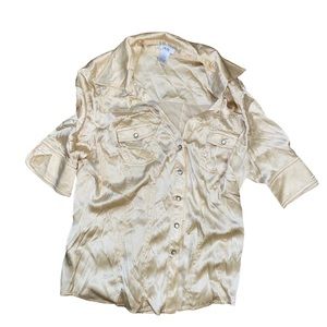 Gold Caché Silk Snap Button Down Large